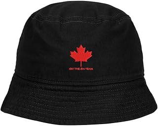 Mens Bucket Hat On The Eh Team Canada Embroidered Washed Cotton Classic Bucket Hat (Black,7 1/2)