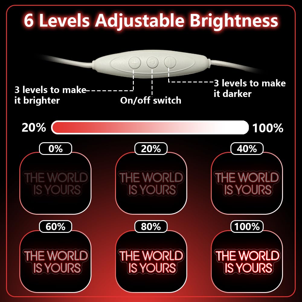 The World is Yours - Insegna al neon rossa dimmerabile a LED per decorazione da parete, sfondo per cinema, camera da letto, club, feste, uomo, regalo per ragazzi, adolescenti, uomini, alimentazione