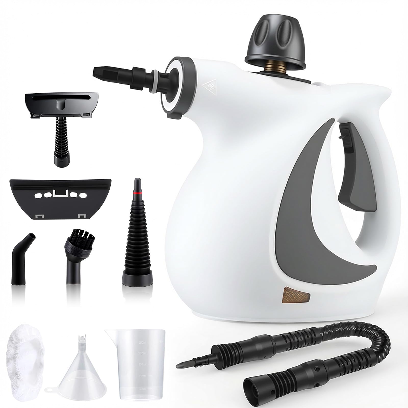 Limpiador a Vapor portátil 1050W, Limpiador de vapor de Mano 350mL | Limpiador a Vapor con 9 accesorios, Vaporeta Limpieza Hogar, 3 bar, Cierre de seguridad, para Limpiar Sofá / Cocina / Baños