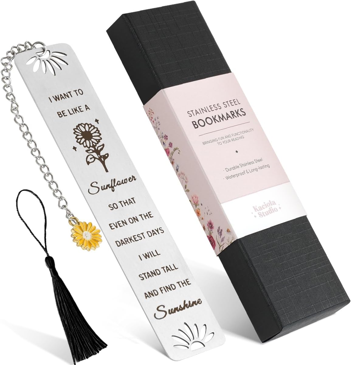 Kaciola Funny Bookmarks for Women, Sunflower Inspirational Bookmarks with a Tassle, Funny Book Markers Gifts for Women Men Friend Booklovers, Graduation Book Gifts for Adults Reading Coworker Reader