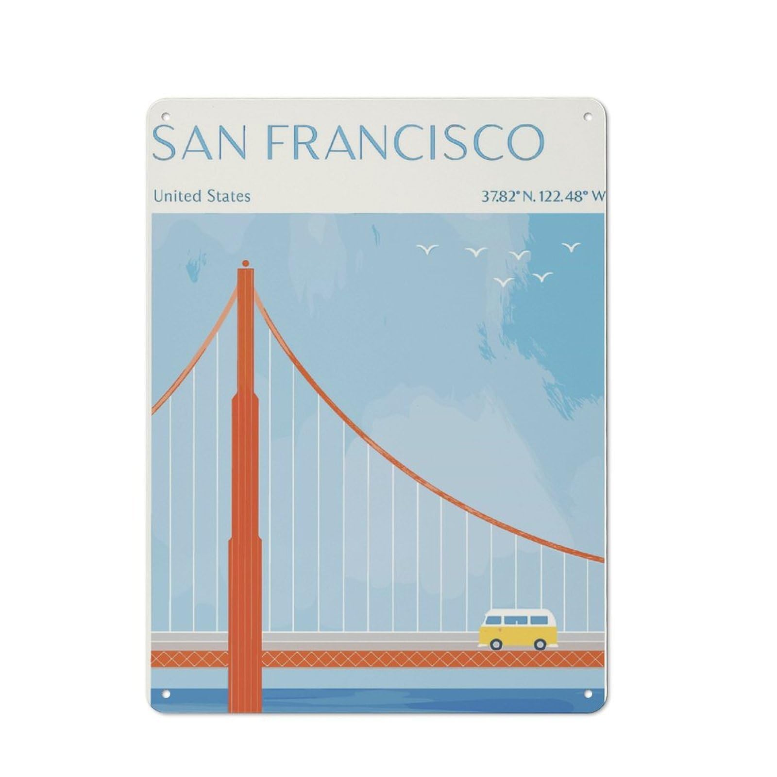 Junmoney San Francisco Golden Gate Bridge 40X30cm Rustic Metal Plaque With For Café Or Restaurant, For Themed Interiors In Cafés And Restaurants