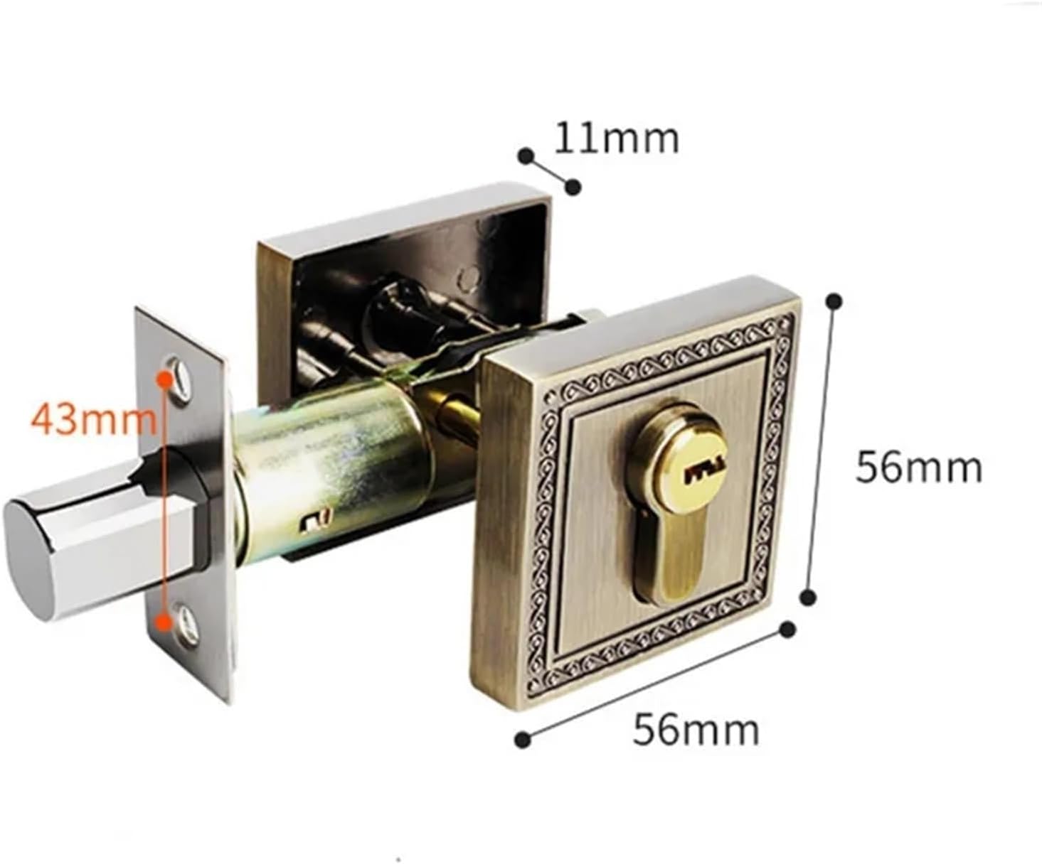 door handle,interior door handle, 2 Pack Keyed Door Handle with Deadbolt Set, Square Door Lock with Dead Bolt for Exterior or Interior Doors Reversible for Right & Left (Color : Black)(Color:Red bronz