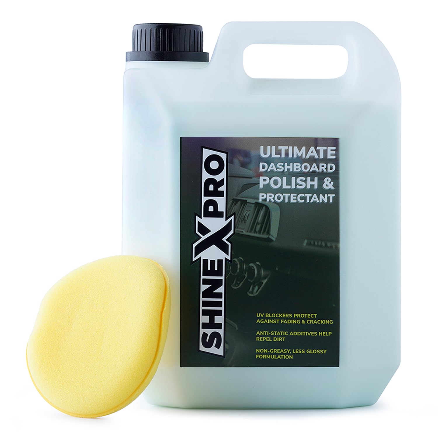 - ShineXPro Car Dashboard Polish & Protectant - Our Car Interior Polish Restores Original Finish, Infused UV Blockers Prevent Fading - Non-Greasy, Less Reflective Formulation That Repels Dust (2.7 L)