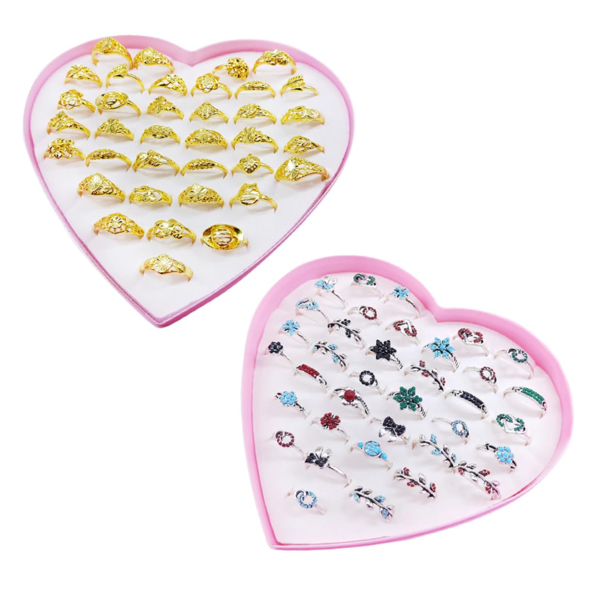 SUPVOX 1 Set Heart Shaped Box Ring Set for Creative Gold Pattern Adornment for Birthday Parties and Daily Wear for Students and Teens