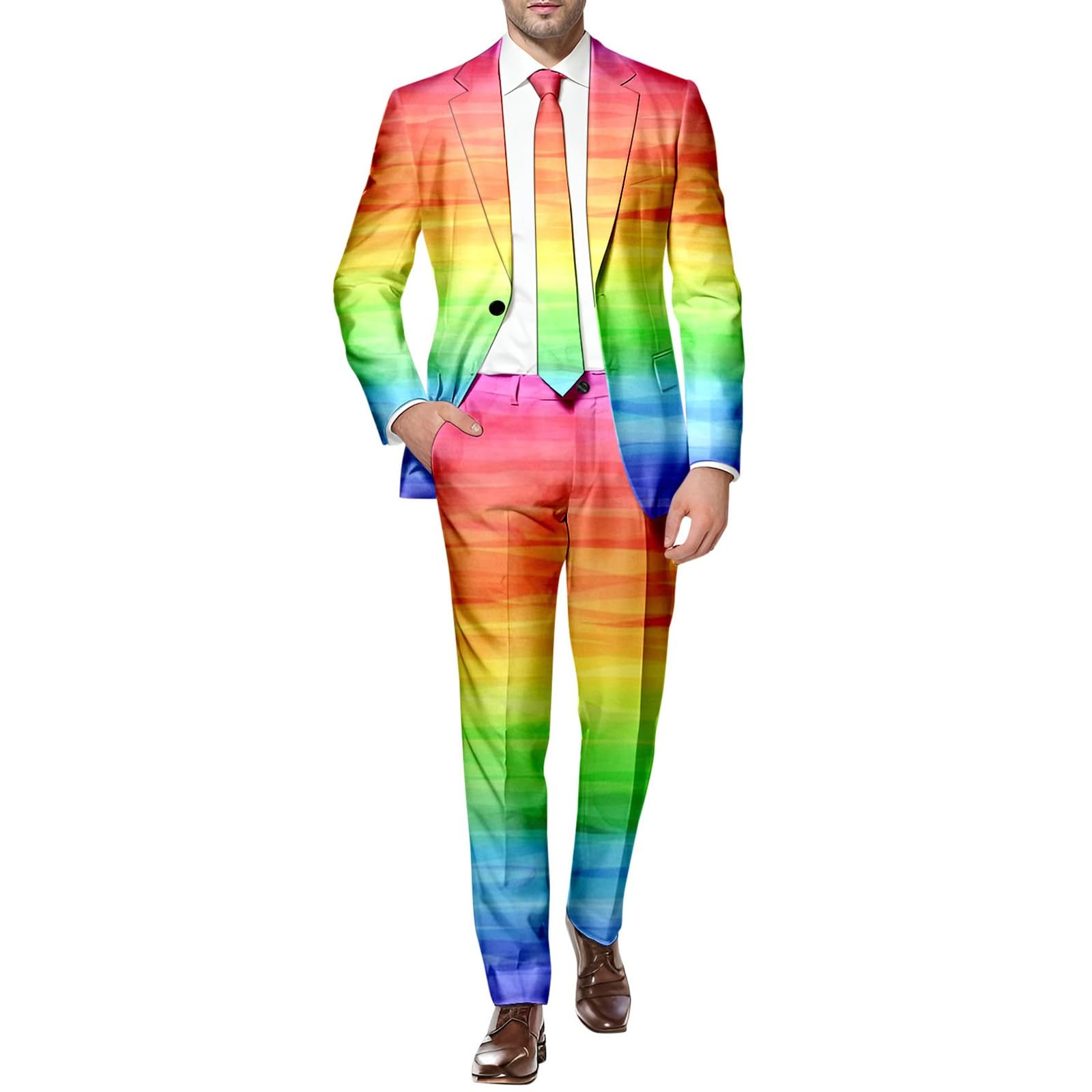 Gay The Rainbow Suit Multi-Coloured Jacket Pride Outfits LGBTQ Accessories Pride Suit Prides Clothes Stand Out Suits Fancy Dress Adult Rainbow Costumes