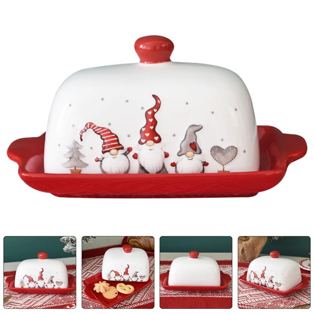 Zerodeko Butterdose Für Weihnachten Butterbehälter Aus Porzellan Butterteller Buttertablett Käsebehälterhalter Für Die Weihnachtsfeier Auf Der Küchenarbeitsplatte