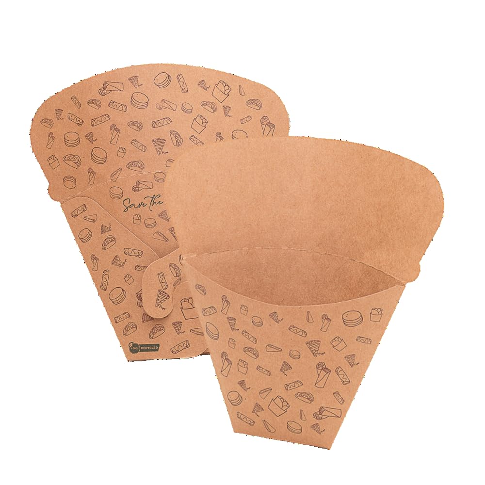 Générique Cornet à Crêpes Kraft - Étui Alimentaire en Carton pour Gaufres et Galettes - Porte-Crêpe Compatible Micro-ondes (100)