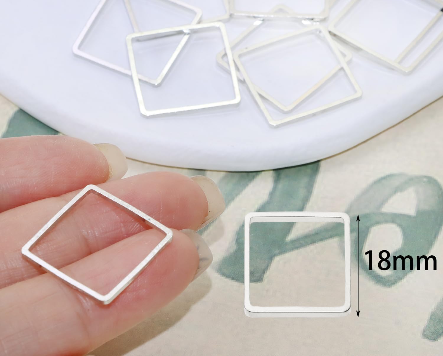 Shapenty Brass Square Hollow Frame Pendant Charms Open Bezel Frames Linking Ring Connectors Beading Hoop Earrings for Necklace Bracelet Jewelry Making Resin Craft, 50PCS (18mm, Silver) - Image 2