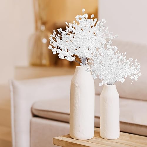 Miniatura 4 de Kisangel Flores artificiales blancas, 50 piezas de tallo de flores artificiales con cuentas de acrílico de cristal, palitos de perlas con cuentas,