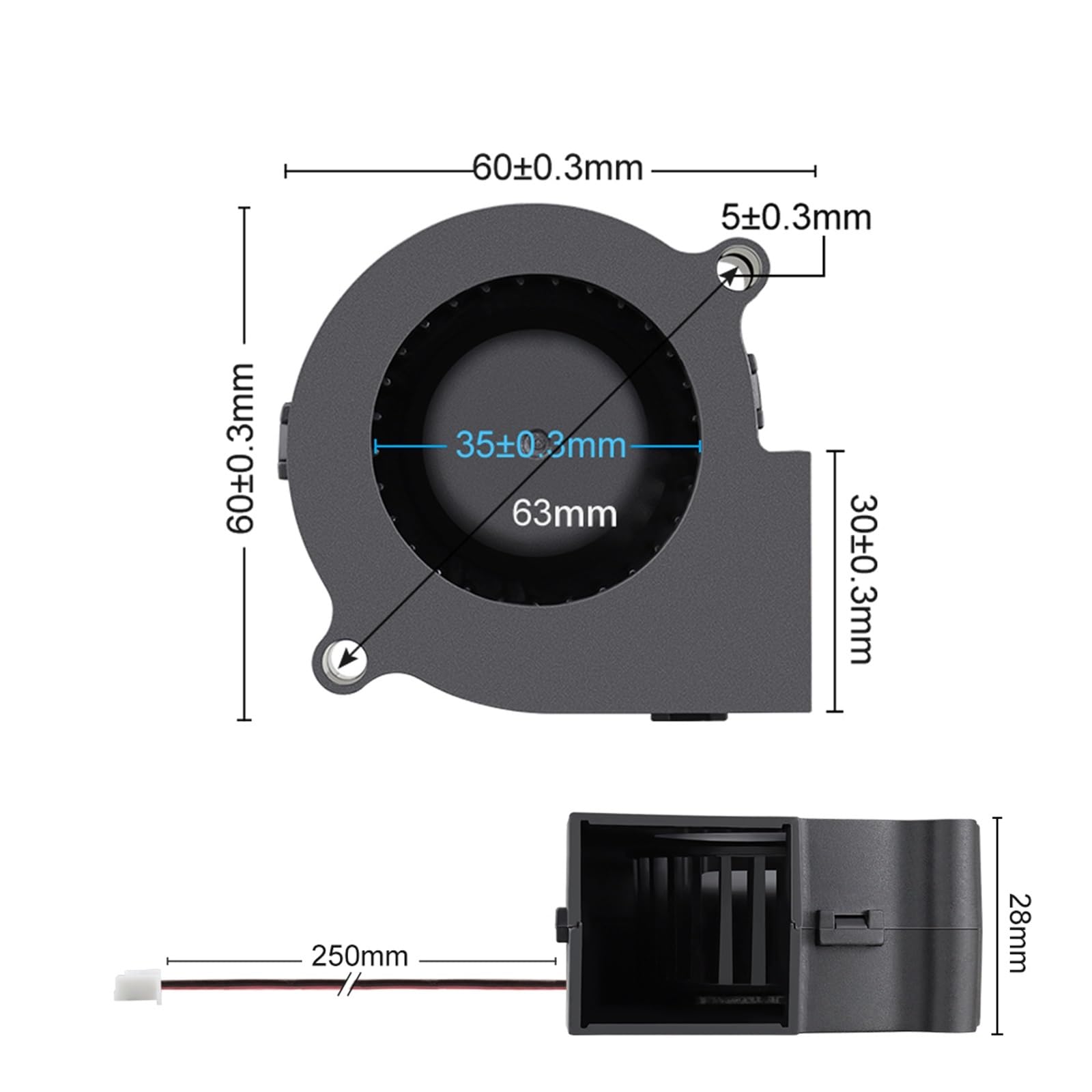 1 szt. Bezszczotkowy wentylator chłodzący DC odśrodkowy wentylator dmuchawy 12V 24V 2Pin 6028(24V Ball Bearing)