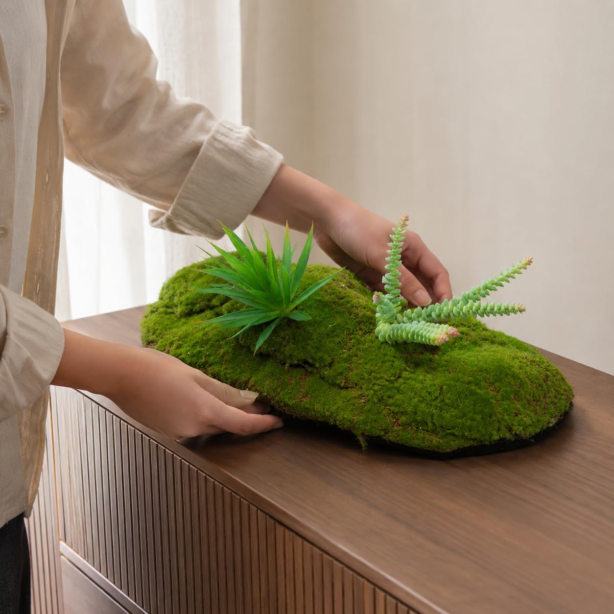 Artificial para Dioramas, Decoración Interiores, con Piedras, 25x20x17cm, Verde/Gris/