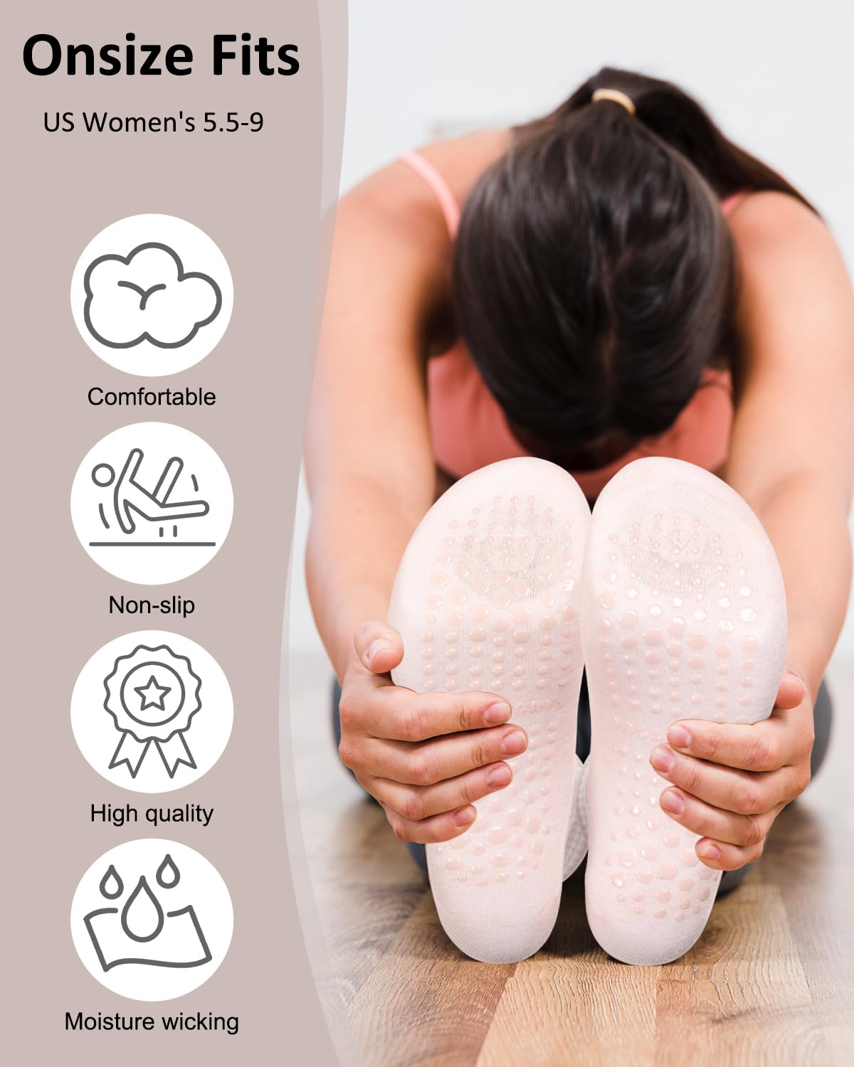 4 Pack Pilates Socks Women Non Slip, Grippy Yoga Grip Socks for Barre, Ballet, Dance, Barefoot Workout, Reformer - 5