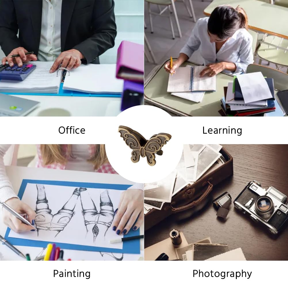 WAYUTO 4Pcs Butterfly Metal Binder Clips - Decorative Paper Clips for Home Office School Decor Accessories - Letter Bronze