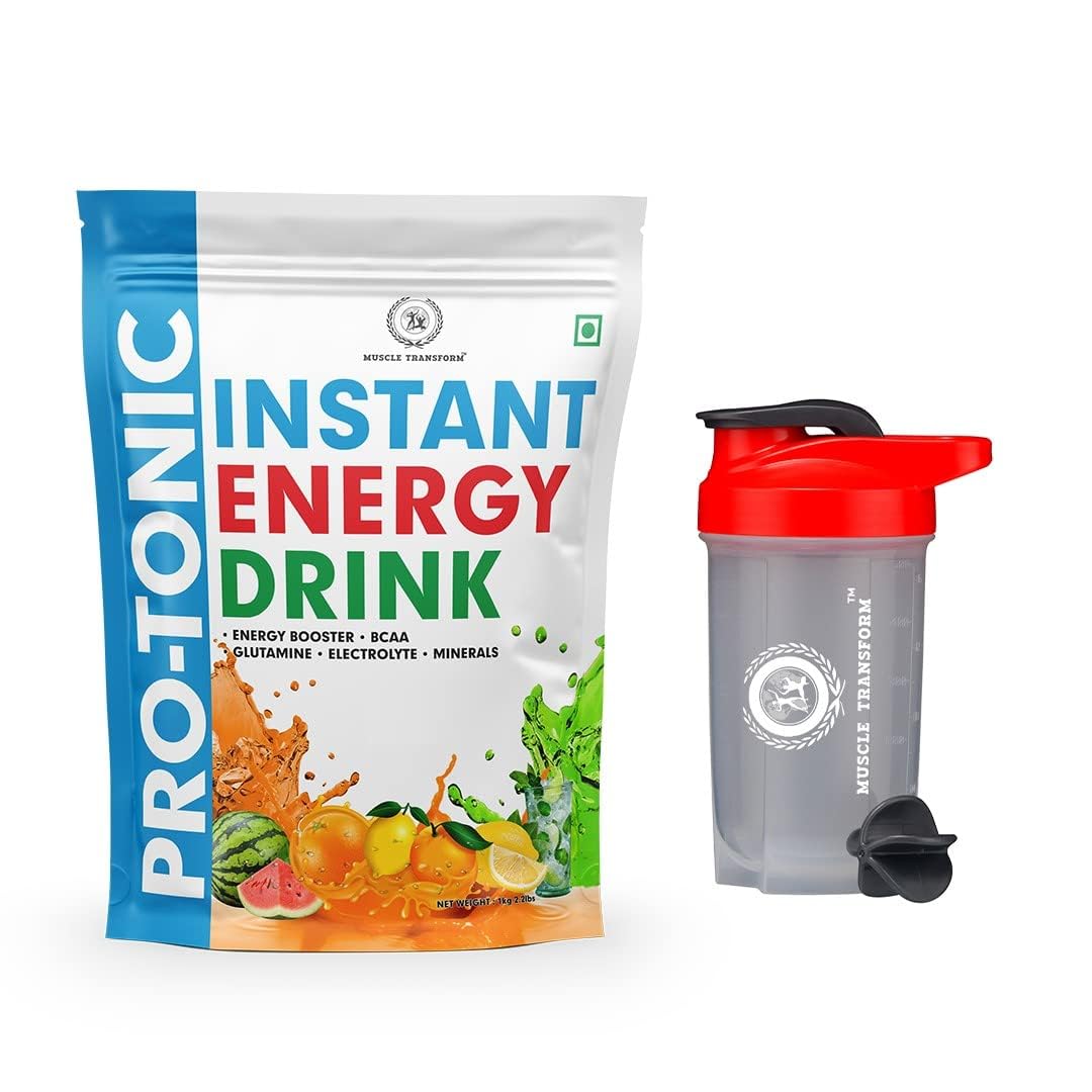 MUSCLE TRANSFORM Isotonic Instant Energy Drink Formula, Extended Workout Electrolyte Energy Drink with Anabolic Stack 2:1:1 BCAA, Dextrose Monohydrate and L-Glutamine | 833mg Electrolytes [32 Servings, Orange Flavor] Free Gym Shaker