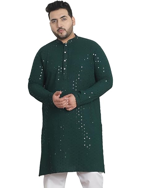 SOJANYA Plus(Since 1958) Men's Cotton Relaxed Fit Straight Radiant Elegance Sequinned Kurta for Navratri, Garba & Puja