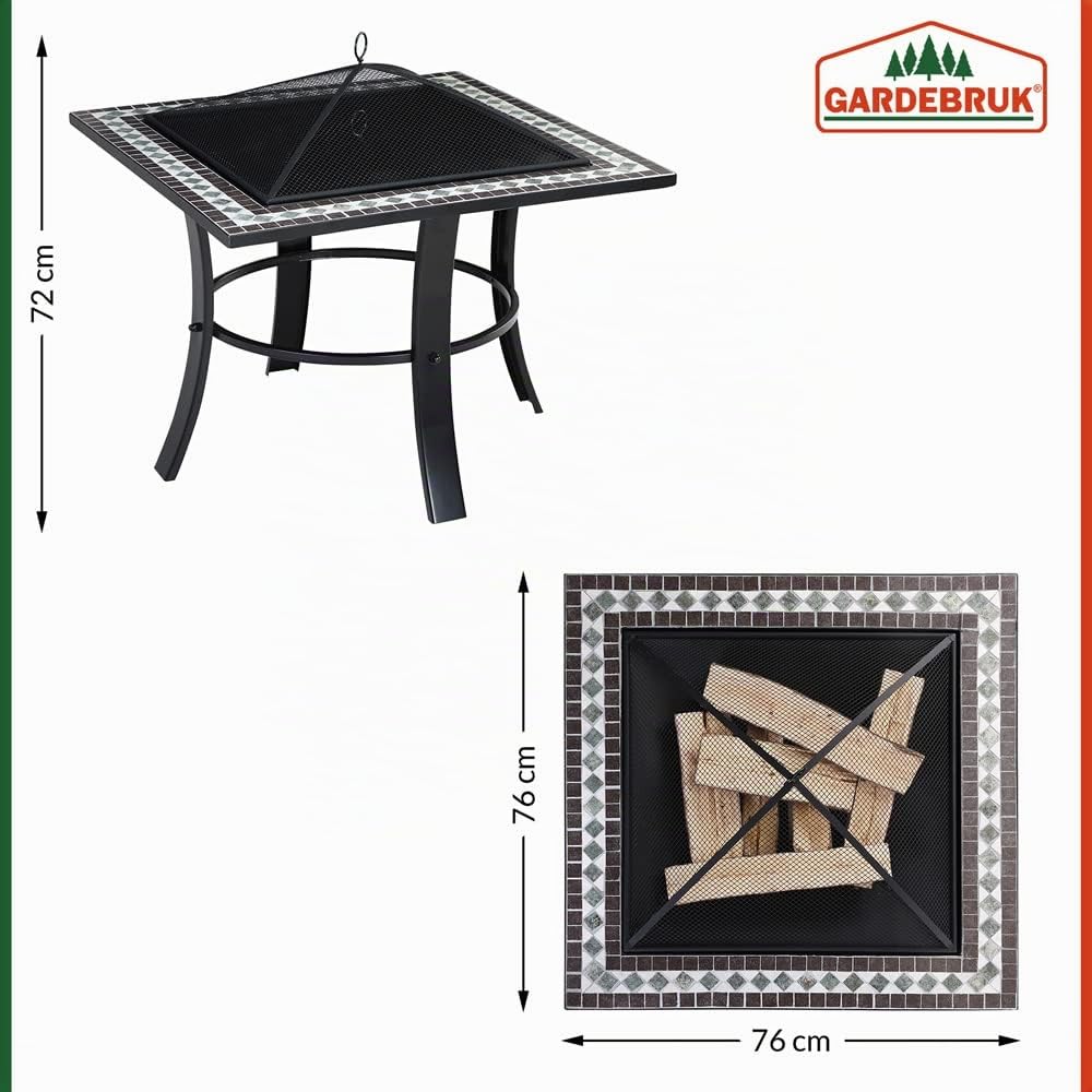 GARDEBRUK® Braciere Quadrato da Esterno Mosaico in Acciaio 76x76cm Parascintille Camino da Giardino Stufa Caminetto Patio