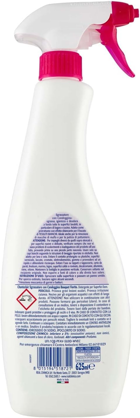 12x Chanteclair Sgrassatore Candeggina Entfetter mit Bleichmittel/Bouquet Fiorito, 625ml Spray + Beni Culinari Kostenloser Schlüsselanhänger