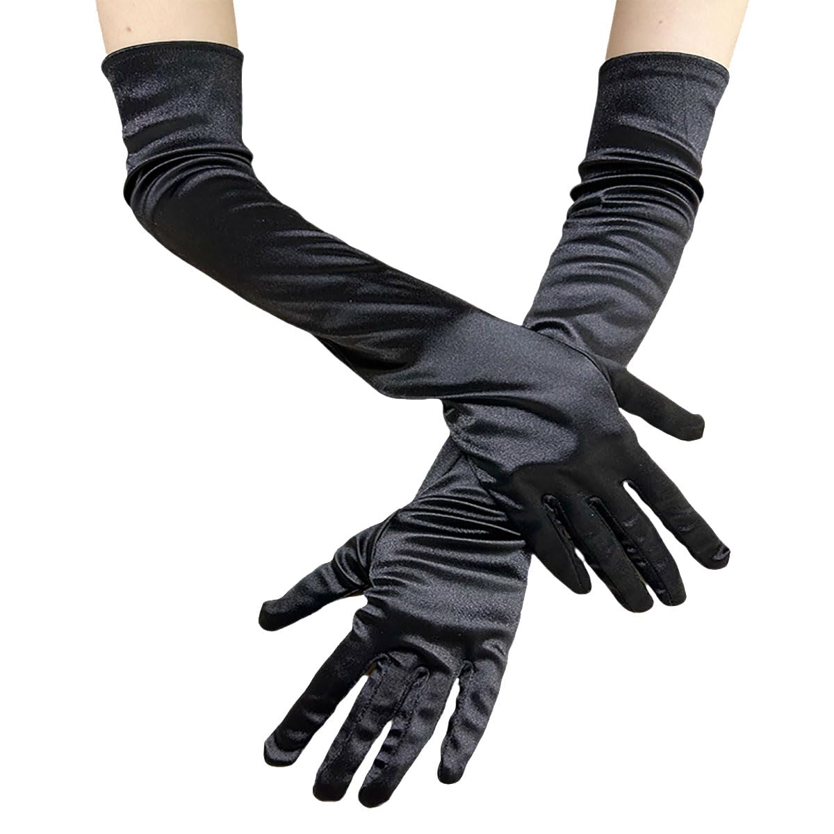 Long Satin Gloves for Women, Elegant Opera Party Gloves, Elbow-Length Finger Gloves for Dance, Costume, and Cosplay-image-3