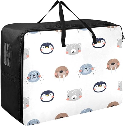Cute Arctic Animals Comforter Storage Bag Large Blanket Closet Organizers Clothes Storage Bags for KingQueen Comforters, Pillow, Quilt, Bedding