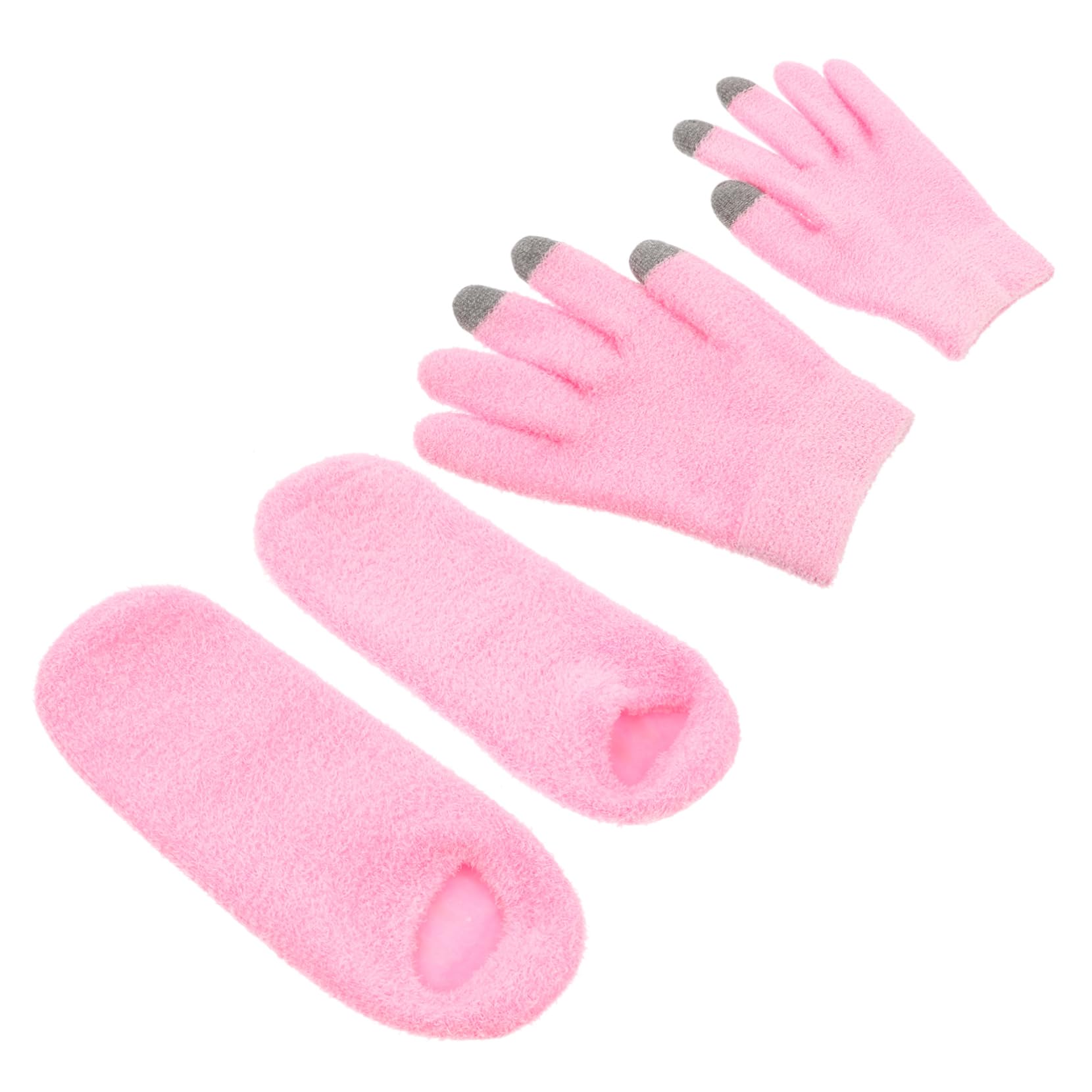 Gel Moisturizing Spa Gloves and Socks Set, 2 Pairs Skin Screen Gloves Winter Moisturizing Socks Set for Dry Feet and Cracked Heel Spa Pink