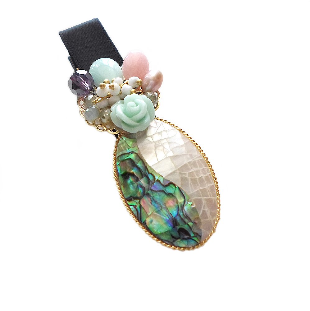 Women Handmade Two Tone Mother of Pearl Beaded Hair Clip Hair Pin Abalone White