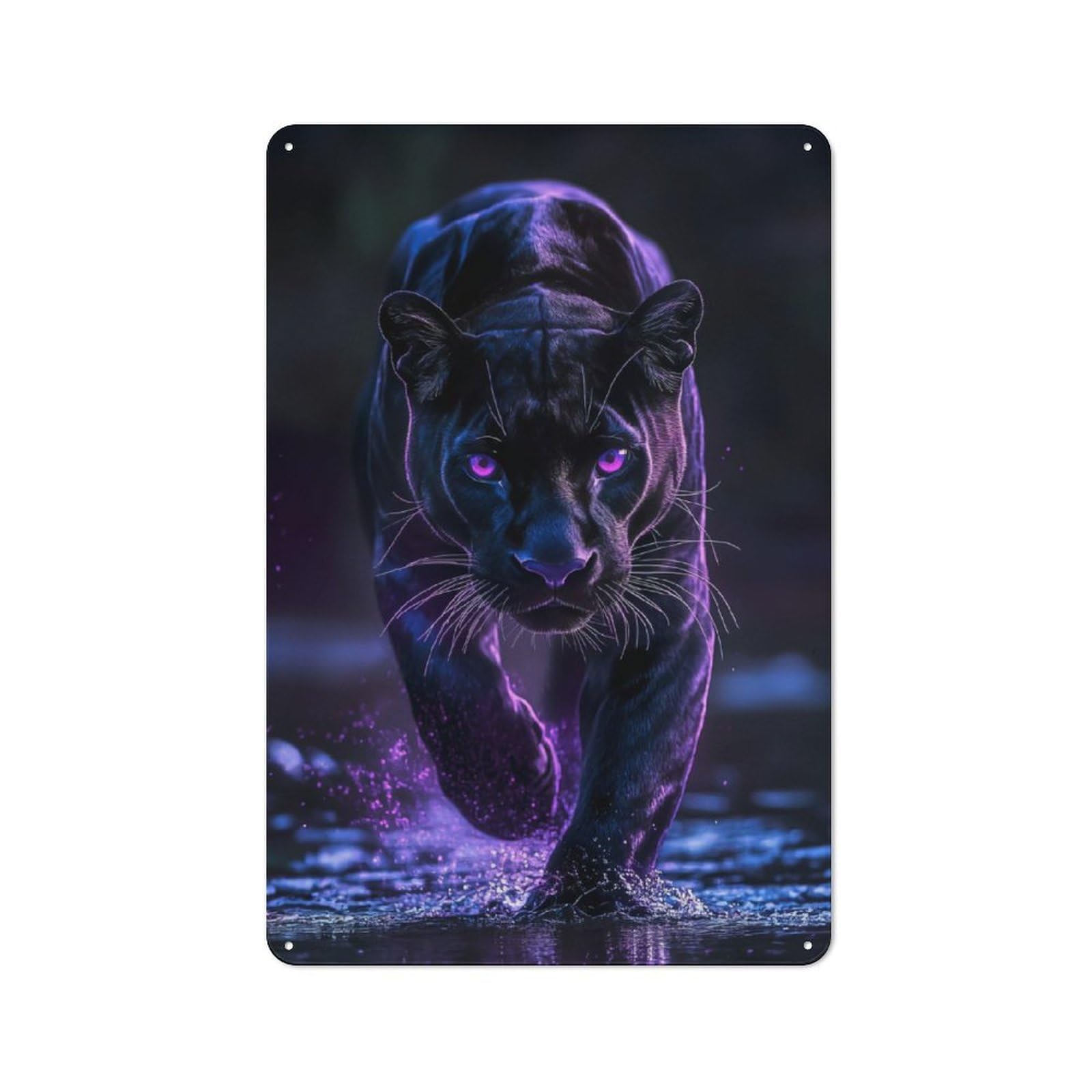 Junmoney Black Panther With Glowing Eyes Tin Sign 30X20cm For Workshop Wall, Rustic Wall Decor, Suited To Workshop Decor Fans