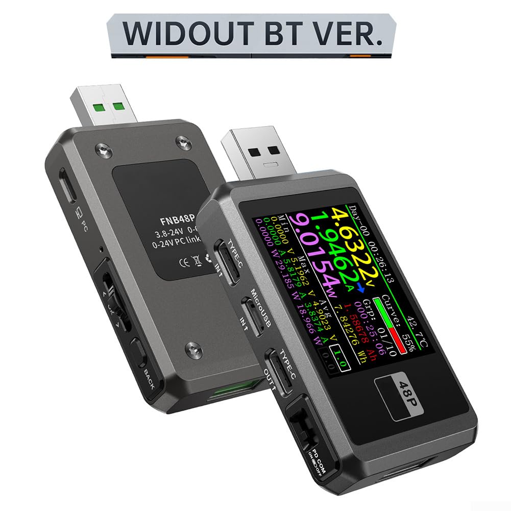 Testeur de puissance USB, compteur de mesure connecté à un PC avec entrée d'alimentation externe pour enregistrement de la tension et analyse de protocole (argent)