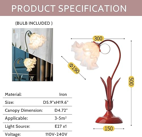 Miniatura 5 de Lámpara de mesa de flores verde pequeña lámpara de mesa floral biónico con pantallas de lámpara de cristal lirio del valle lámpara para sala de