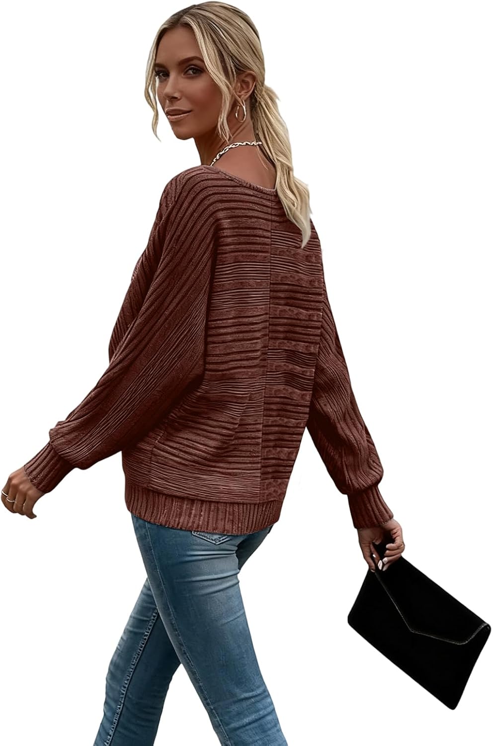 Women's Business Casual Lightweight Soft Stretchy Crewneck Batwing Long Sleeve Sweater - Office & Daily Pullover - Image 5