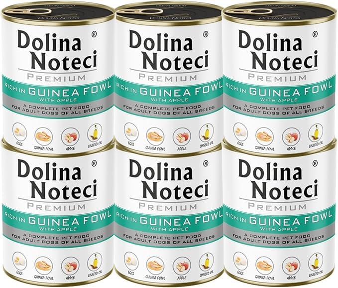 Dolina Noteci Premium – Gluten-Free Wet Dog Food 800g – High Meat Content – Natural Meal for Adult Dogs – No Artificial Additives – Omega 3 & 6 (Guinea Fowl With Apple, 6x800g)