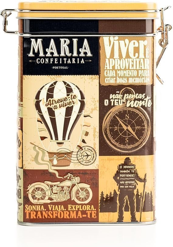 Galletas Artesanales de Manzana y Canela en Lata Ilustrada con Temática de Viaje – Galletas Tradicionales Portuguesas – 150g – Ideales para compartir o para la hora del té