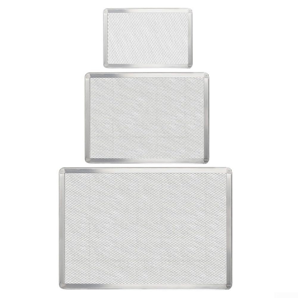 Rejilla rectangular para pizza, malla de aluminio para horno con bandeja perforada para corteza crujiente, estante comercial resistente para distribución uniforme del calor (20 x 30 cm)