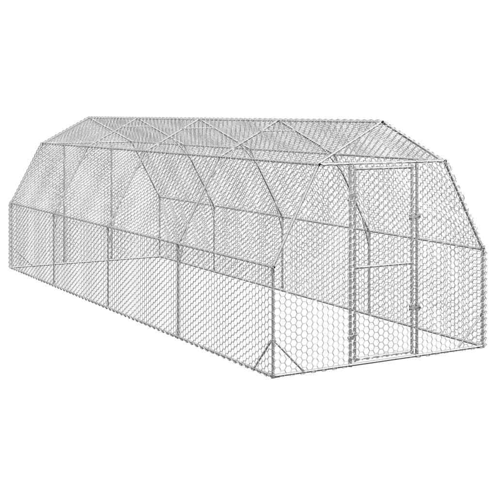 Gallinero de 2,5 x 8 x 2,25 m, de acero galvanizado, con puerta con cerradura y malla de alambre, jaula grande para gallinas, patos y gansos