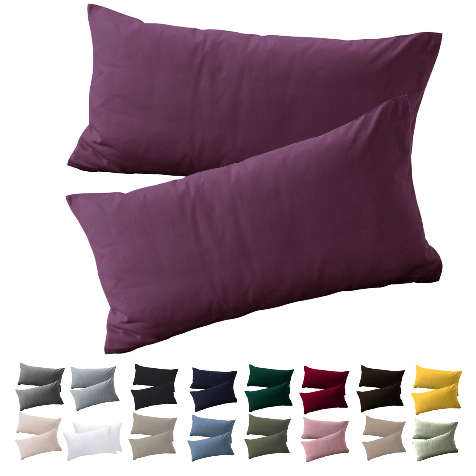 Soifox Cushion Cover 40 x 80 cm, Set of 2 - Pillowcase 40 x 80 cm, Purple, 100% Microfibre, Non-Iron and Wrinkle Free with Zip — image 1