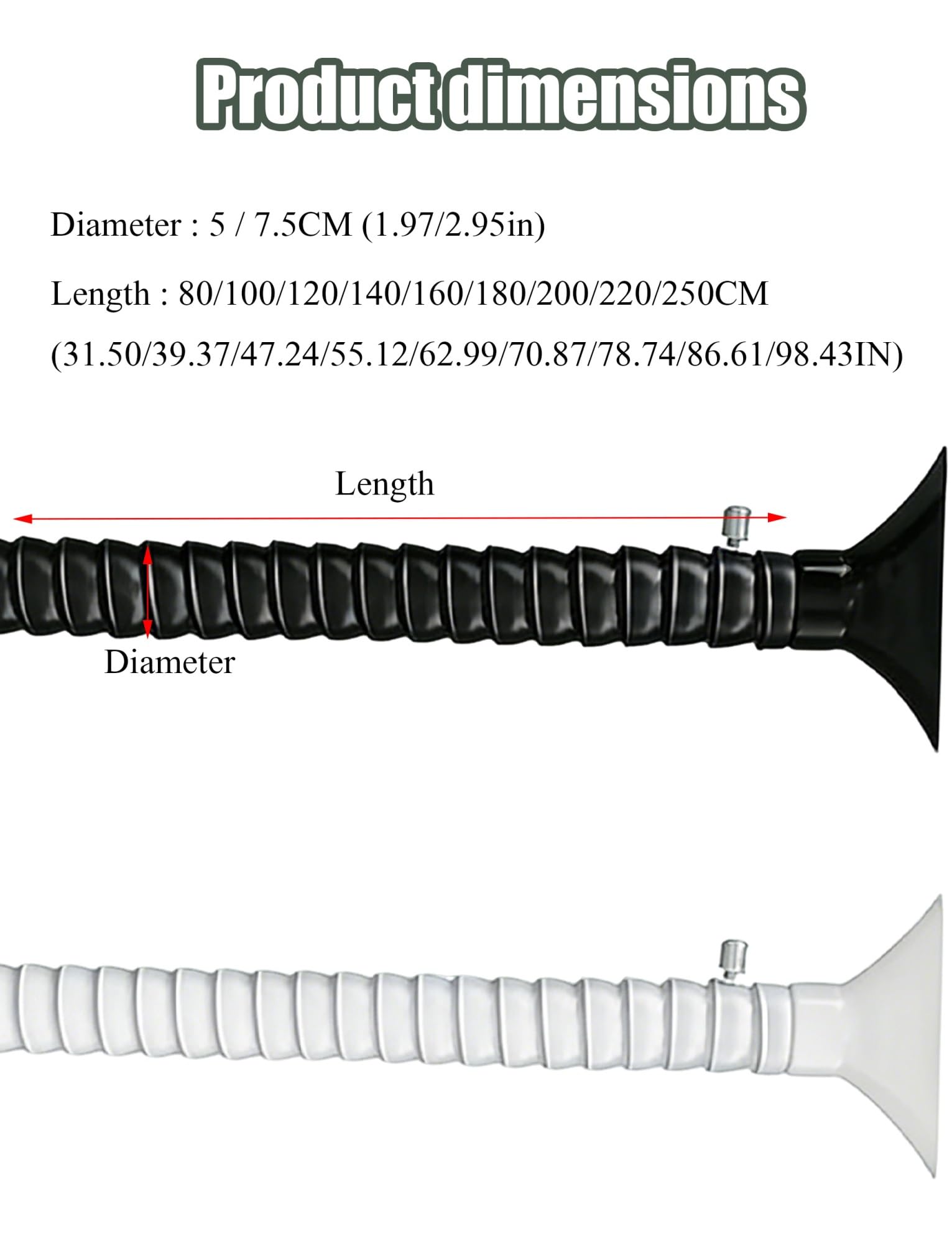 Brazo de extracción Ajustable, Manguera para Brazo de extracción de Polvo y Soldadura, Disponible en Varios tamaños y Dos Colores (B, 1,97 Pulgadas - 100 cm / 39,37 Pulgadas).