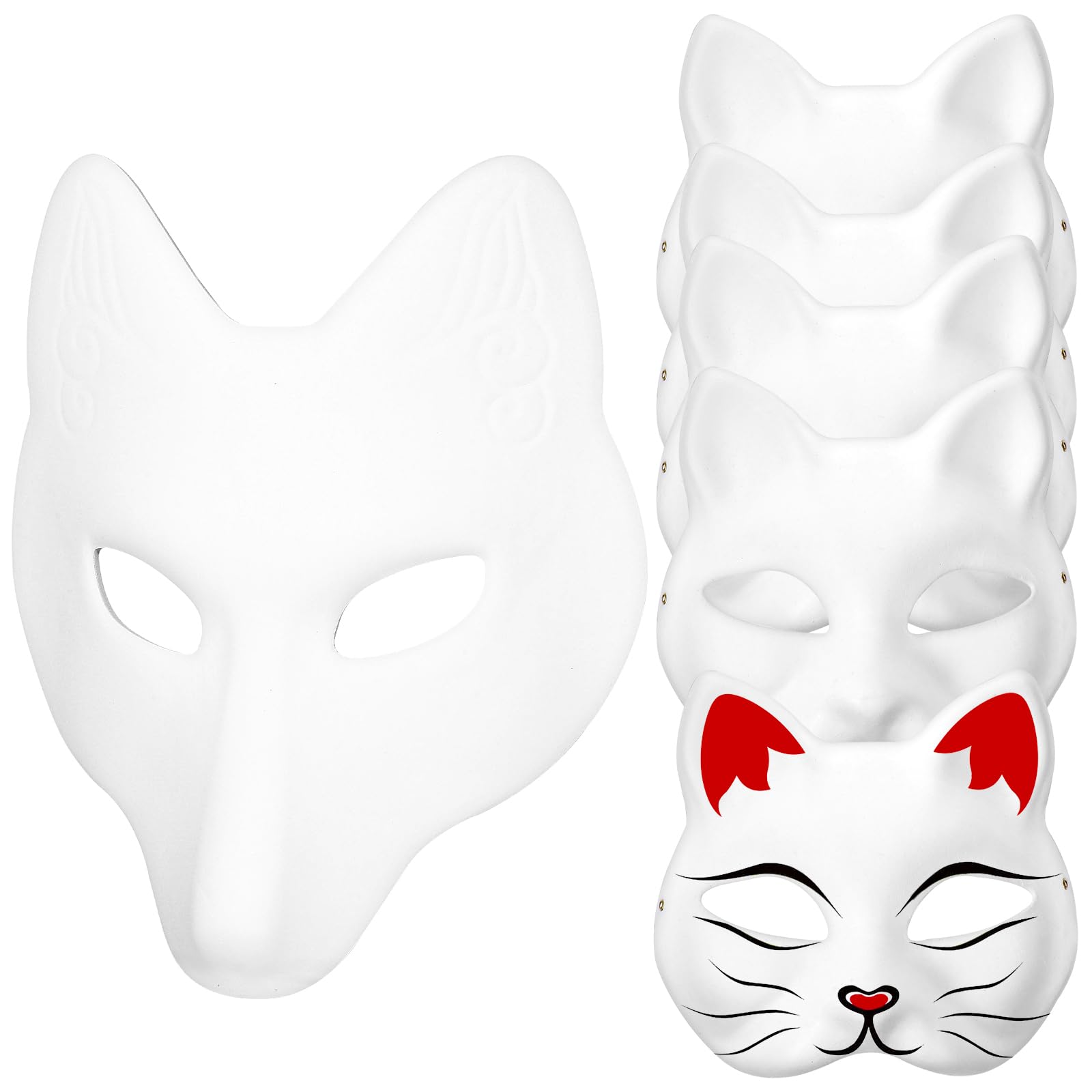 Unpainted Blank Cat Therian Masks: DIY Plain Mask Paintable Animal Masquerade Masks Mache Base Decorate Halloween - Fox White Paper Wolf