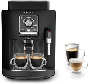 Krups Harmony, Machine espresso entièrement automatique avec buse vapeur, 4 boissons, Mousseur à lait manuel, Noir, EA5088E0