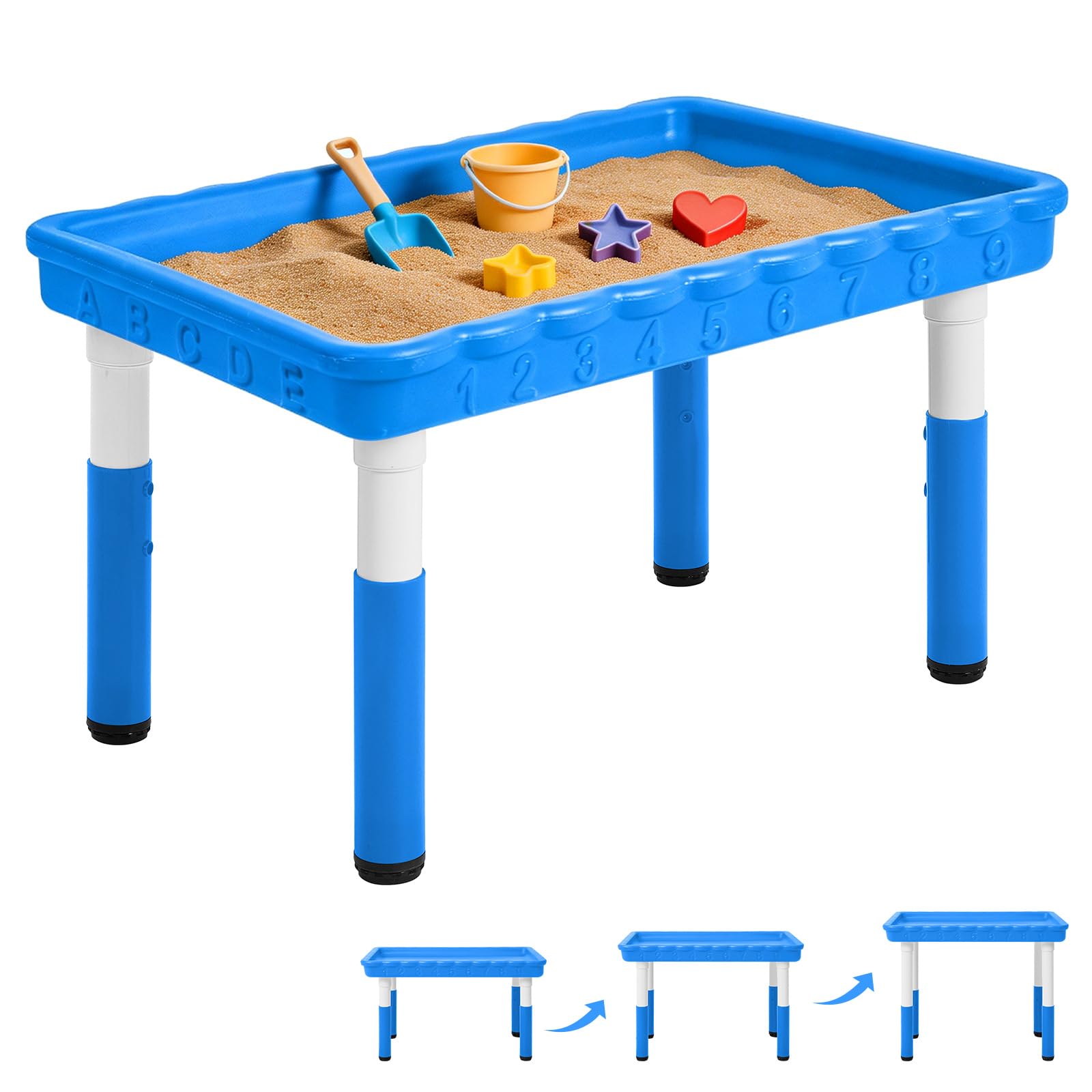 FUNLIO Sensory Table for Kids (60x90cm), Height Adjustable Rectangular Tuff Tray Sensory Table, Multi-Use as Water Table & Sand Table for Indoor & Outdoor, Easy 3-Min Assembly No Tools Needed - Blue