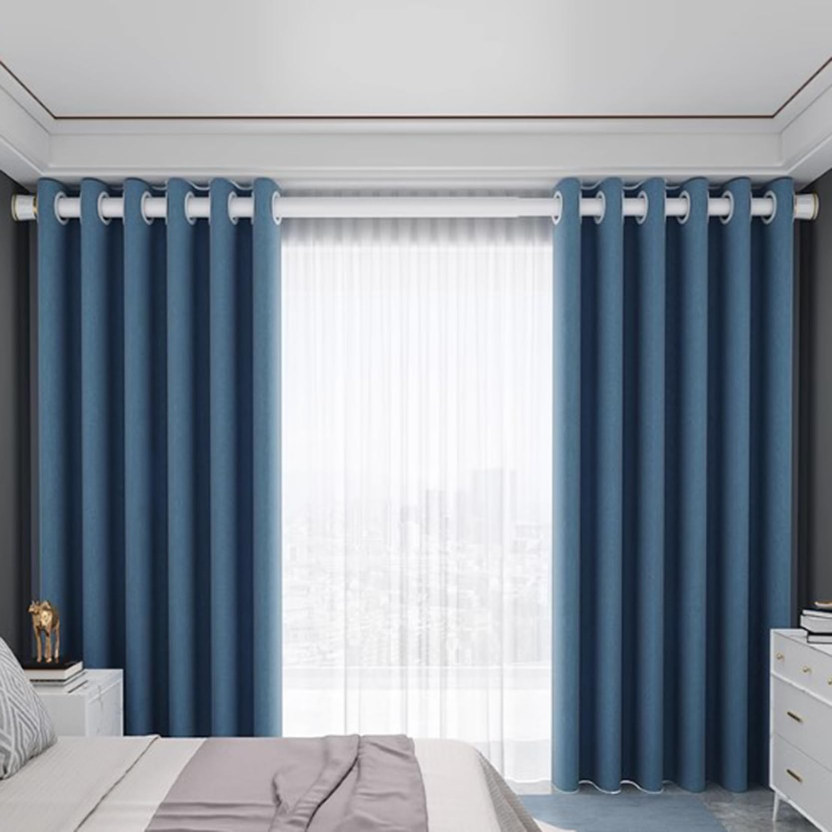 Teleskopstange,Gardinenstange Ohne Bohren,Duschvorhangstange,Verstellbare Gardinenstange,für Schlafzimmer, Wohnzimmer,Terrasse,KüChe,Kein Bohren(Size:0.5~0.8m,Color:weiß)