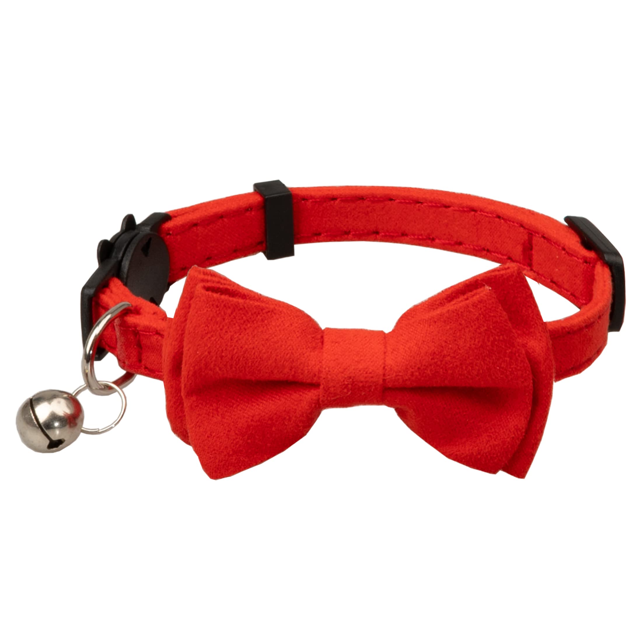 Cat Collar with Bow Tie Bell Breakaway Kitten Small Pet Safety Solid Wedding Basic Pure Color Suede Soft Adjustable [1pc] Red
