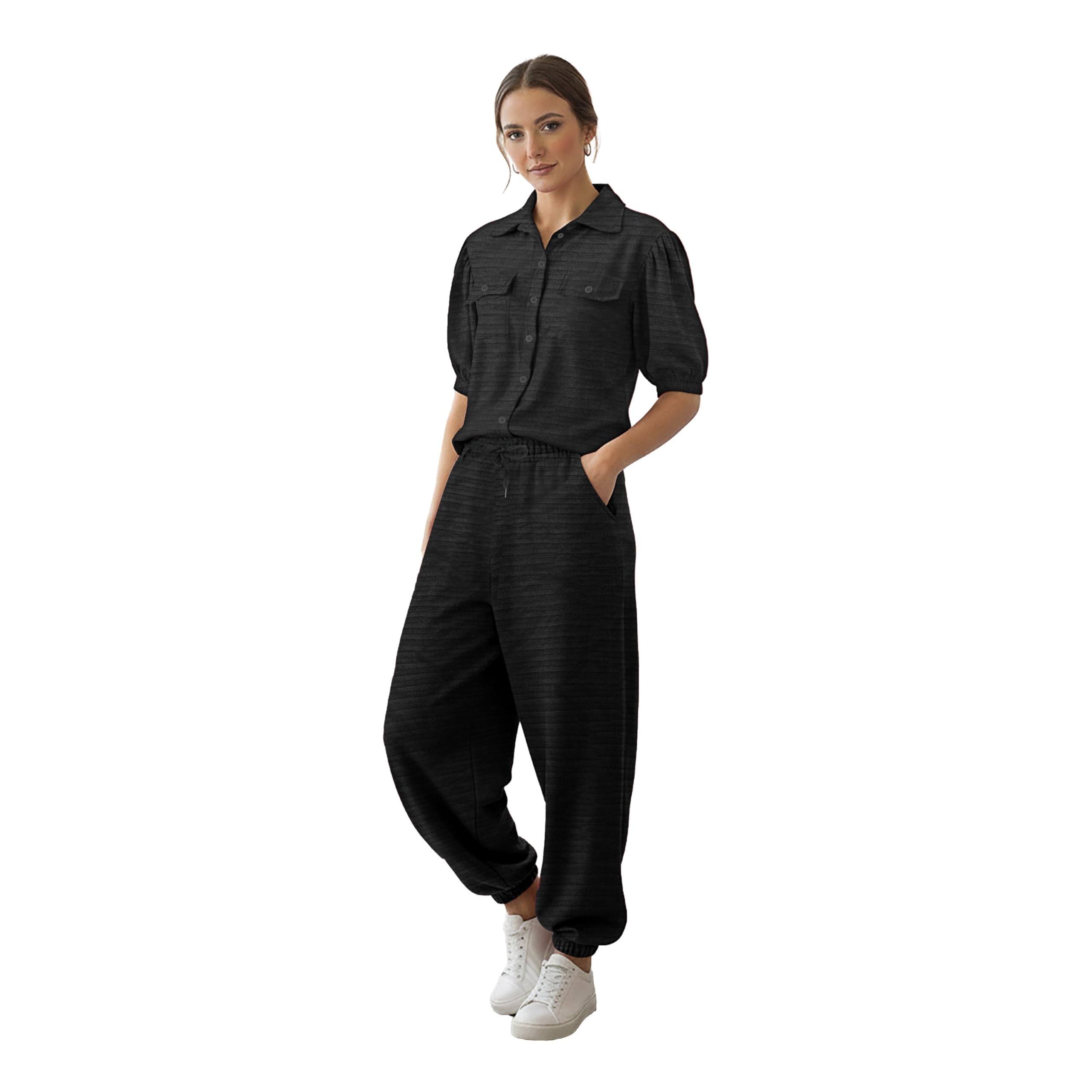 Korean Corset Oversized Dress || Full Button Short Shirt and High Waist Jogger Pant || Double Side Pocket || Comfortable Elastic With Inside Adjustable Rope