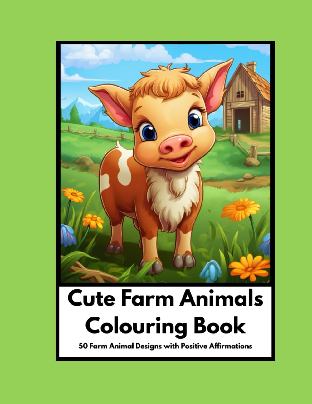 Cute Farm Animals Colouring Book with Positive Affirmations: 50 Cute Farm Animal Designs with 50 Different Positive Affirmations