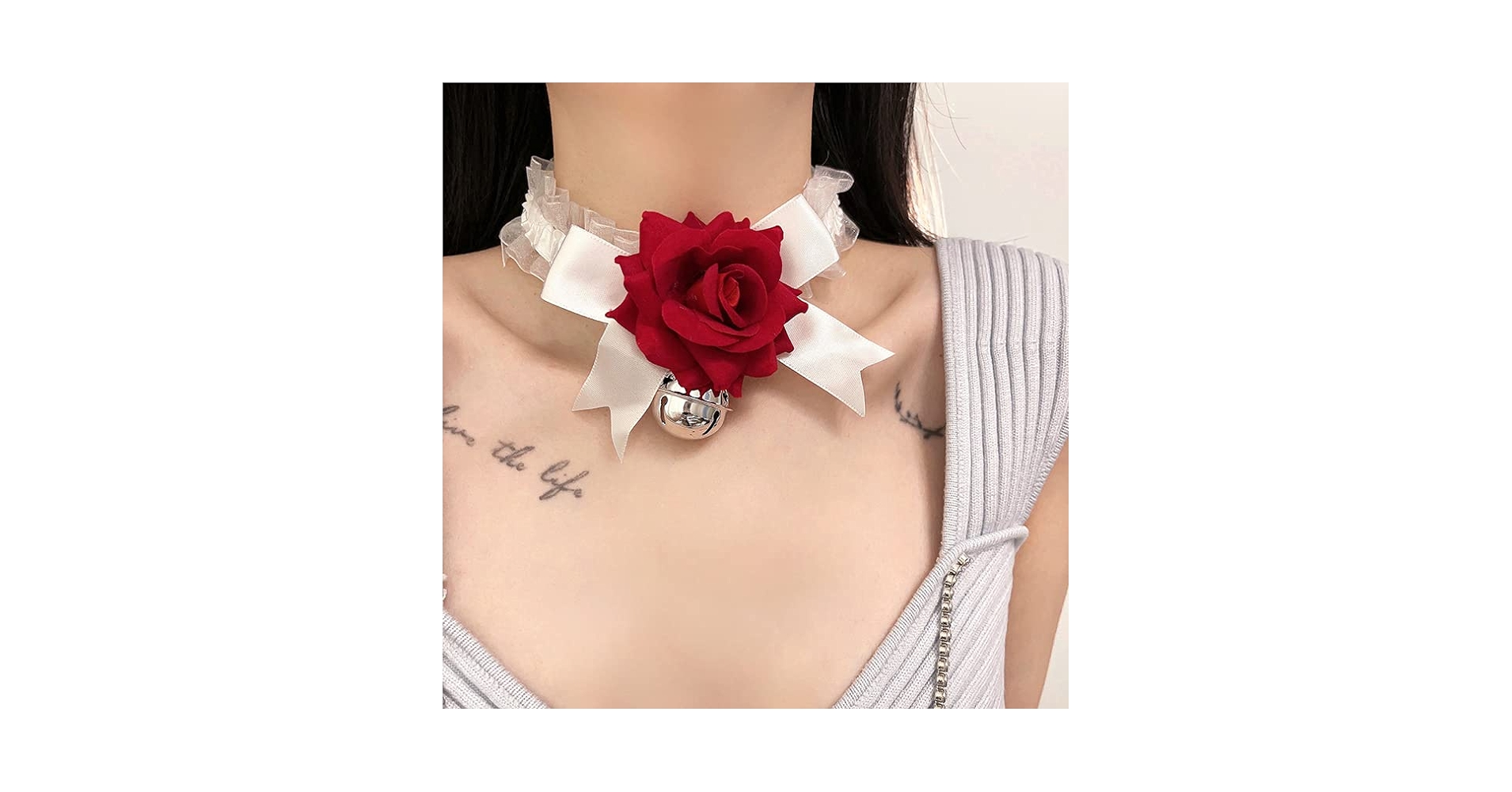 Amazon.co.jp: 赤バラ 鈴 チョーカー レディース レース 地雷系