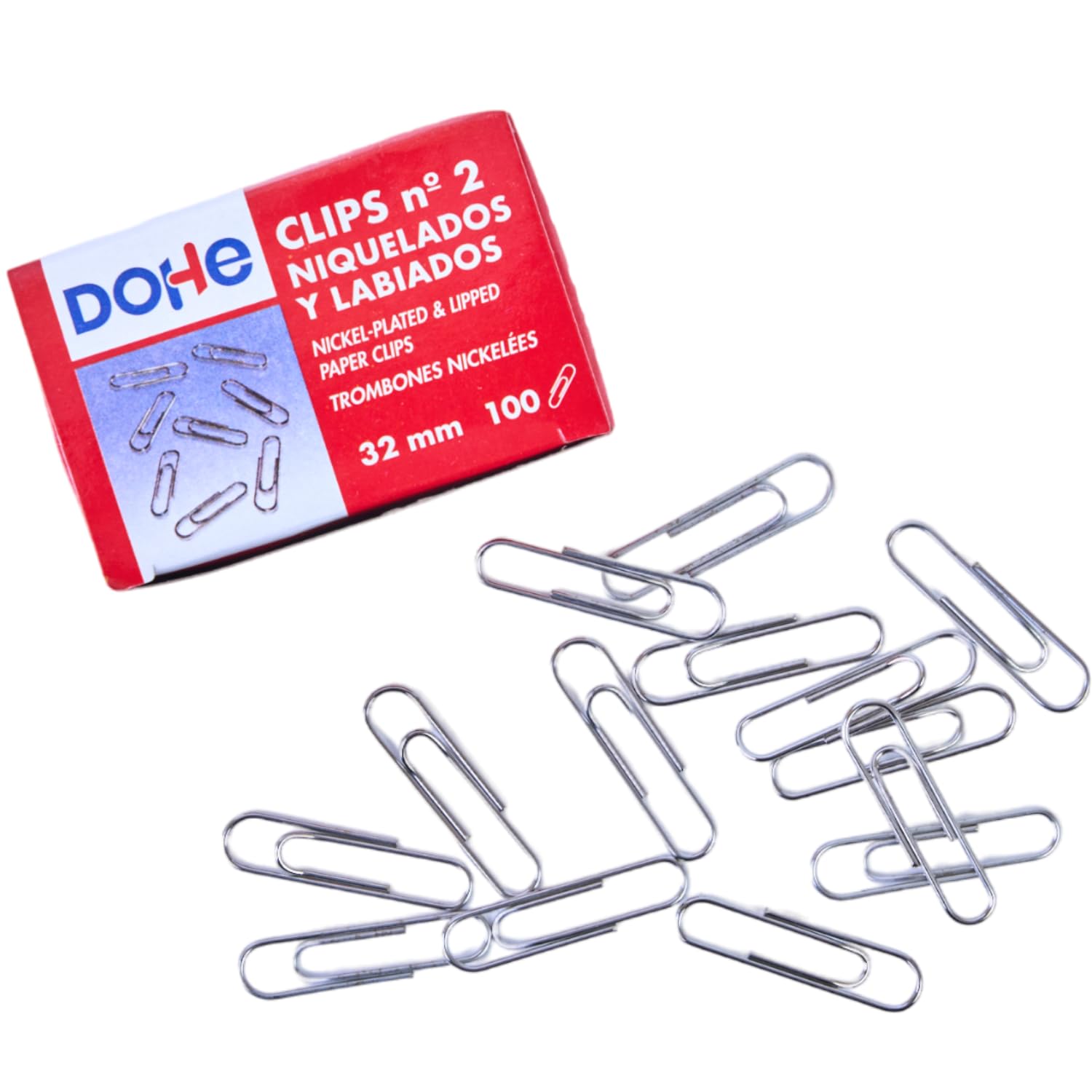 Dohe - Nickel-Plated Paper Clips (1000 pcs.) - No. 2, 32 mm - Office Supplies, silver - Image 2