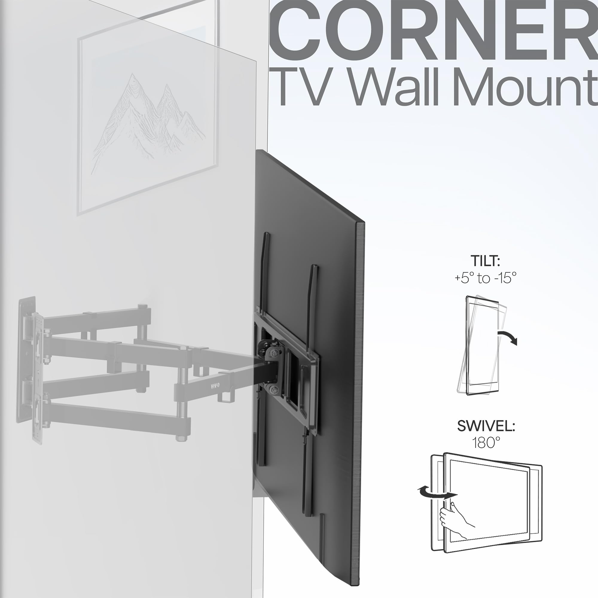 VIVO MOUNT-CR70C Support Mural d'angle pour écrans Plats LCD LED Plasma 37" à 70" Full Motion VESA jusqu'à 600 x 400 cm