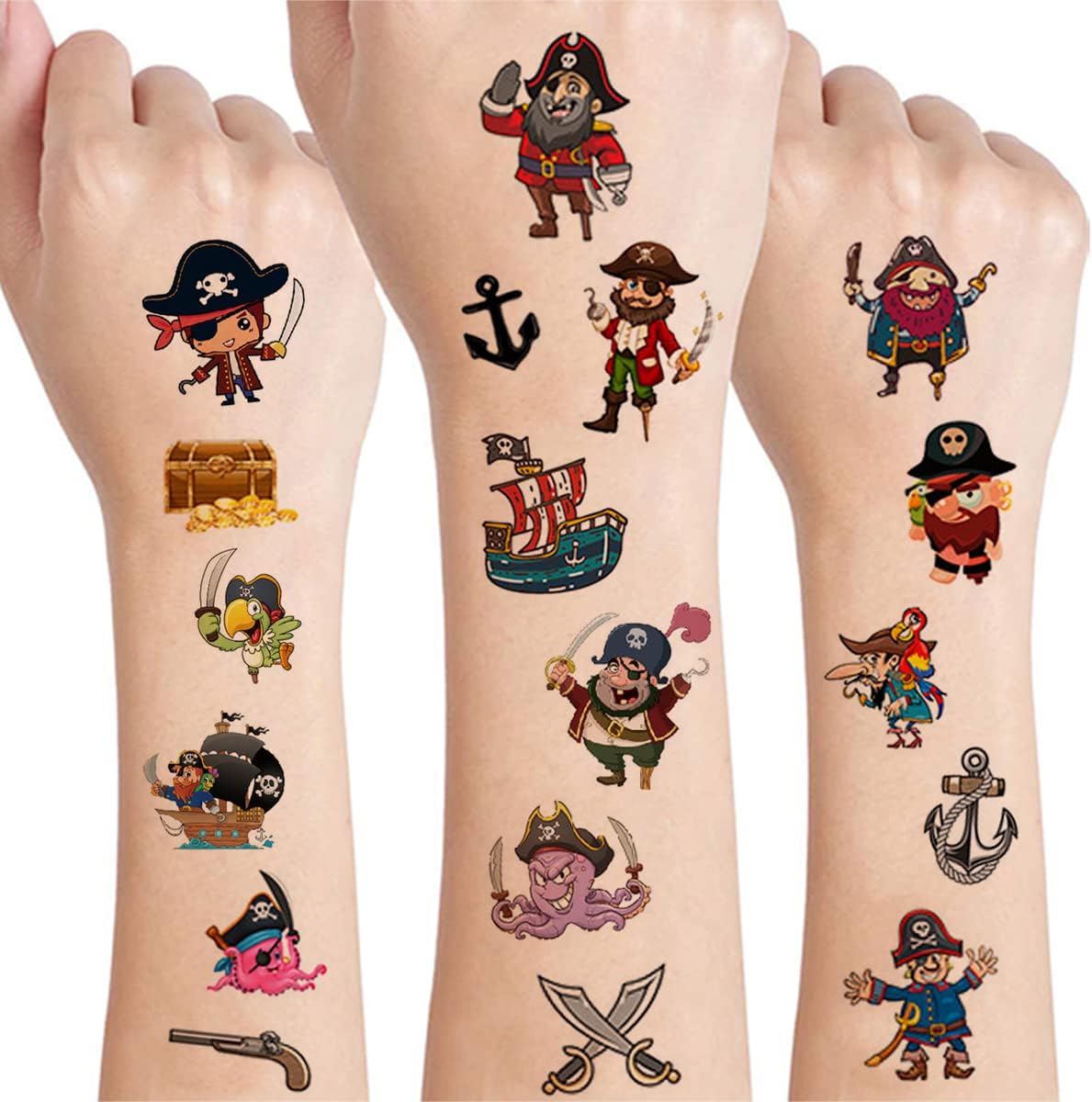 Amazon.com: 20 Sheets Pirate Temporary Tattoos for Kids, Pirate ...