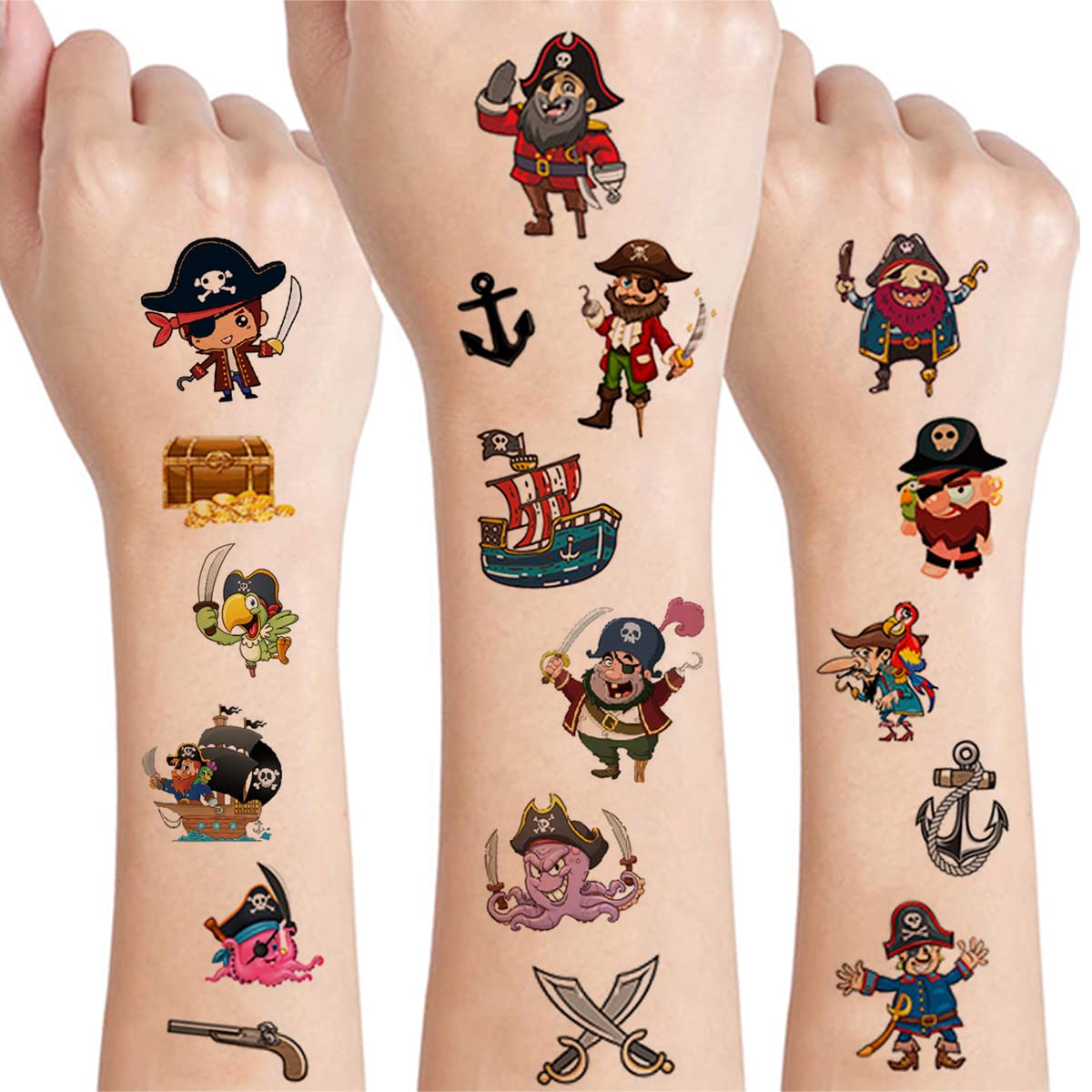 Amazon.com: 20 Sheets Pirate Temporary Tattoos for Kids, Pirate ...