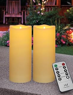 2-Pack Outdoor LED Pillar Candles with Timer and Remote 2x5 - IP64 Waterproof Battery Operated LED Pillar Candles Cream Body Wavy Edge - Flickering Flameless Pillar Candles Unscented