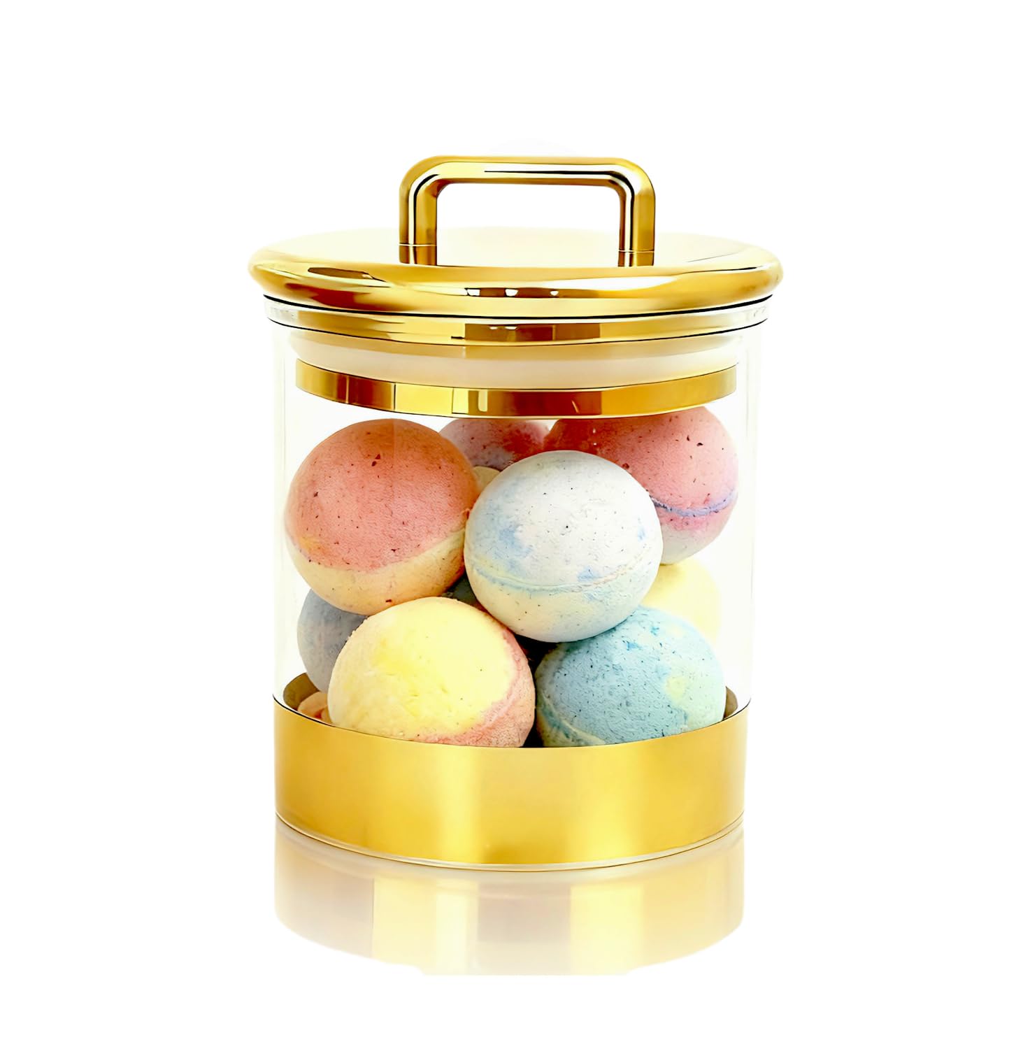 Acrylic Storage Jar with Gold Lid Airtight Clear Canister for Bathroom Kitchen Qtip Holder Cotton Pad Jar Candy
