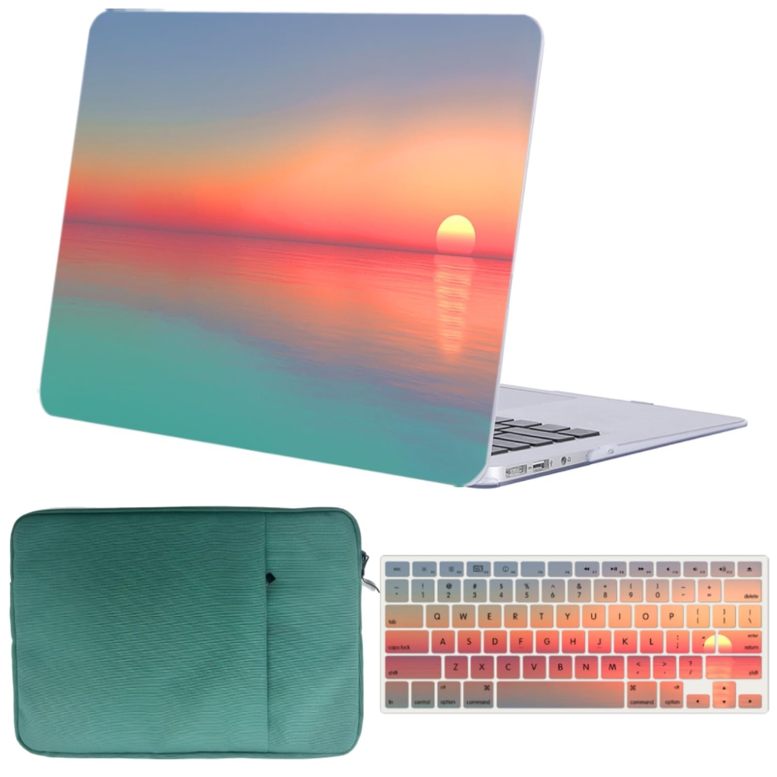 Étui Compatible avec M4 M3 M2 MacBook Air 13,6" 2025 2024 2023 2022 Modèle A3240 A3113 A2681 Touch ID, Plastique Étui Rigide & Sac & Couverture de Clavier, Coucher de Soleil Rouge